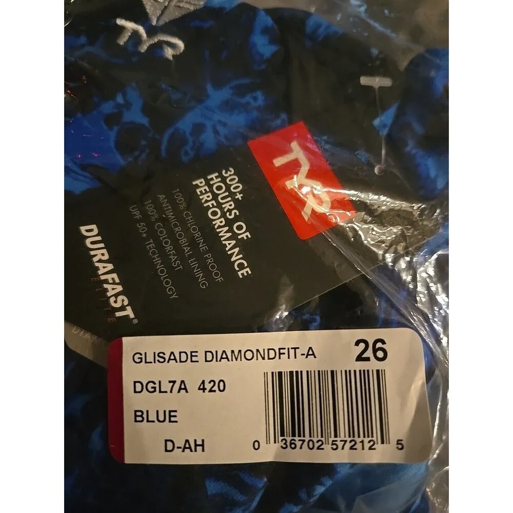 TYR DuraFast Elite Glisade DiamondFit 1 Piece Swim Youth Girl blue Sz 26 New